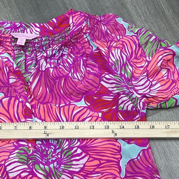 Lilly Pulitzer Womens XXS Elsa Worth It 100% Silk Floral Pink Blouse Top - Picture 10 of 10